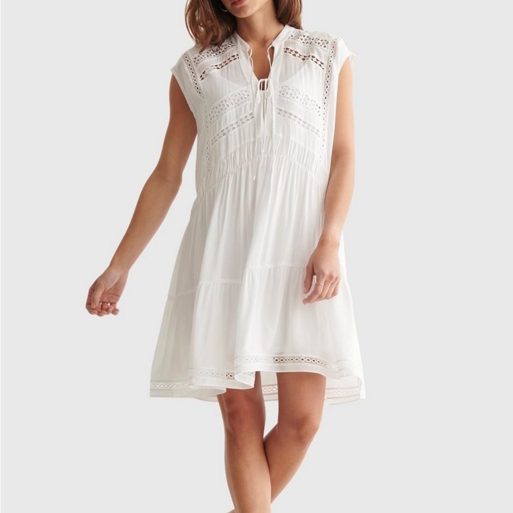 Lucky Brand Lace Inset Dress White
